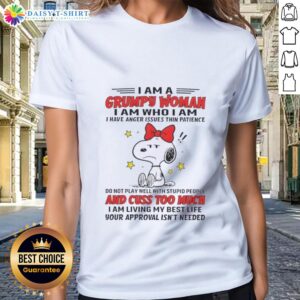 Alt Text: Good Peanuts Snoopy tee for women featuring 'I Am A Grumpy Woman' design, perfect for expressing humor and attitude.