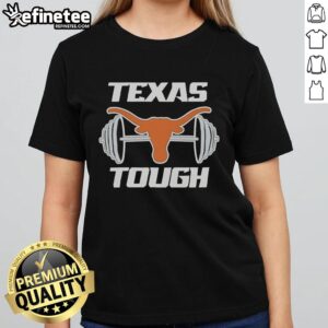 Premium Texas Longhorns barbell tee for ladies, featuring tough and detailed graphics for sports enthusiasts.