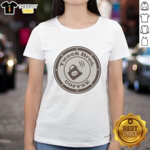 Pretty Tweek Bros Coffee logo on a stylish ladies tee, perfect for coffee lovers and casual wear enthusiasts.