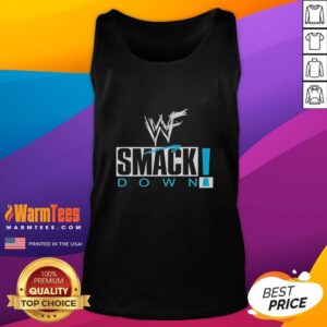 Cute WWF Smackdown professional wrestling logo tank top featuring vibrant graphics and a stylish design.