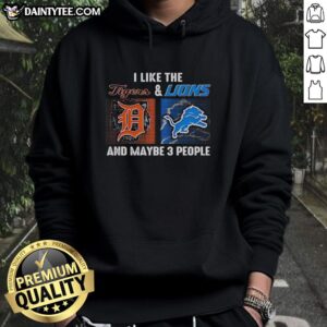 Cozy hoodie featuring 'I Like The Detroit Tigers And Lions And Maybe 3 People' design, perfect for fans and casual wear.