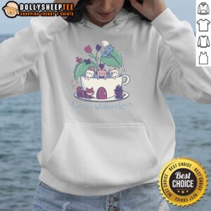 Pretty Alice Cats in Wonderland hoodie featuring whimsical cat designs, perfect for cat lovers and fans of classic literature.