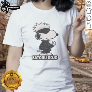 Alt Text: Premium Gojo Satoru Style Snoopy Ladies Tee featuring a unique design blending anime and classic cartoon styles.