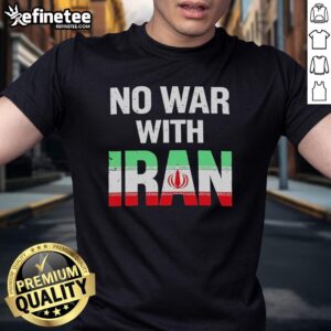 Premium No War With Iran Peace Protest T-Shirt featuring the Iran flag, promoting peace and anti-war activism.