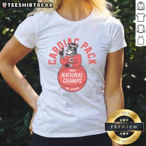 Vintage ladies tee featuring the NC State Cardiac Pack Champs design from 1983, perfect for fans and collectors.