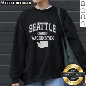 Premium Seattle Washington Established 1853 varsity sweatshirt showcasing a classic design and vibrant colors.