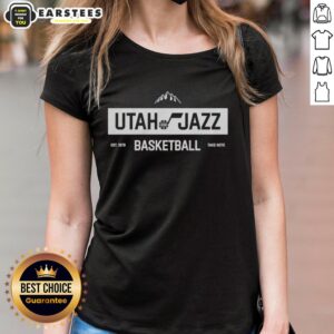 Alt Text: Good Utah Jazz Basketball Take Note Est 1979 Ladies Tee featuring stylish design for female fans of the team.