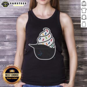 Alt Text: Official Miami Marlins ice cream tank top featuring vibrant team colors and logo for summer sports fans.