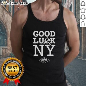 Top Good Luck NY Tucker Carlson Show tank top featuring a bold hammer and sickle design, perfect for statement fashion.