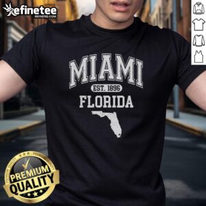 Premium Miami Florida Est 1896 Varsity T-Shirt featuring classic design and vibrant colors, perfect for casual wear.