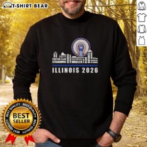 Original Illinois Fighting Illini NCAA Basketball 2026 sweatshirt featuring player name and skyline design.