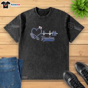 Alt Text: Nice New York Yankees nurse lover heartbeat baseball washed t-shirt featuring a stylish design for baseball fans.