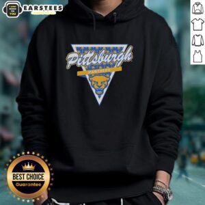 Alt Text: Pittsburgh Panthers football hoodie with palm tree pattern inside triangle logo, showcasing vibrant team spirit.