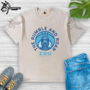 Alt Text: Original Indiana State Sycamores Rumble and Roar washed t-shirt in blue, featuring a vintage-style logo and soft fabric.