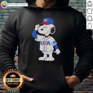 Pretty Snoopy USA baseball jersey salute graphic hoodie featuring a vibrant design and cozy fit for fans.
