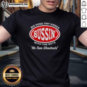 Good Bussin' Big Hugs Tiny Kisses logo T-shirt design for fans, featuring vibrant colors and trendy streetwear style.