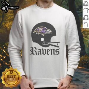 Nice Baltimore Ravens football logo on a big helmet sweatshirt, perfect for fans of NFL apparel and team spirit.
