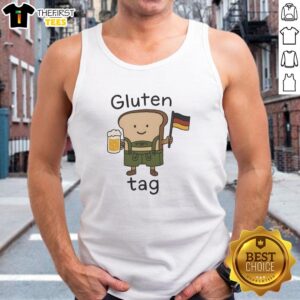 Pretty gluten tag on a German bread beer tank top, showcasing a fun and stylish design for beer enthusiasts.