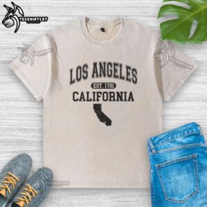 Official Los Angeles California Est 1781 Varsity Washed T-Shirt featuring a vintage design and comfortable fit.
