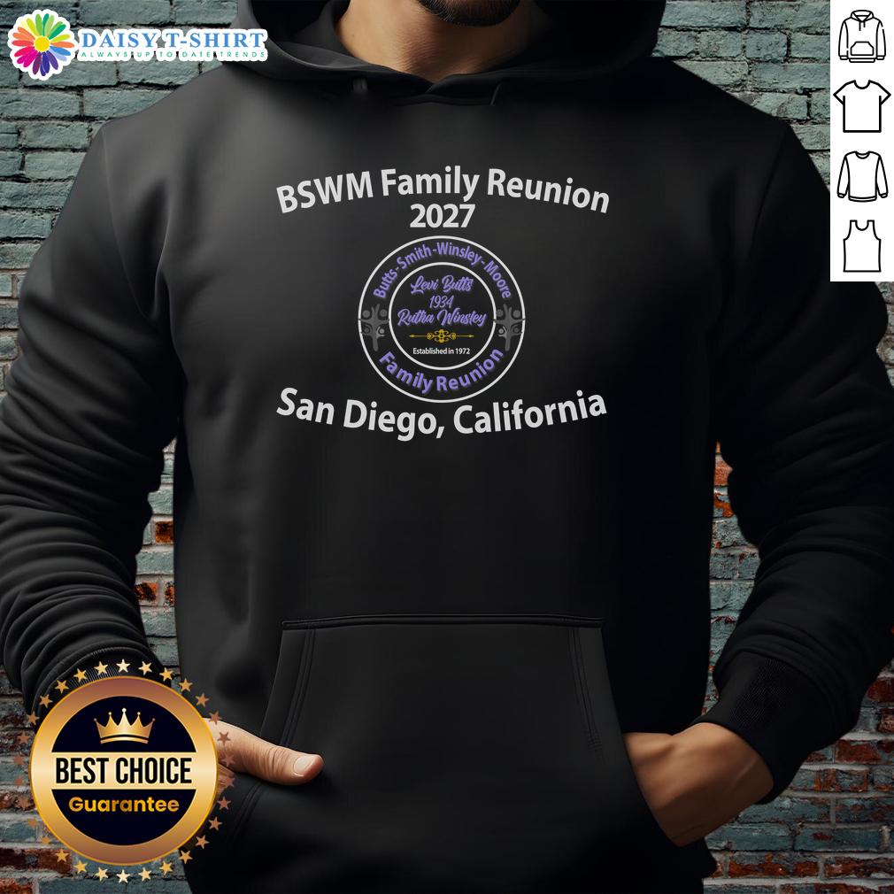 Top Bswm Family Reunion 2027 San Diego California Hoodie Alt Text: Top BSWM Family Reunion 2027 hoodie featuring San Diego, California design in vibrant colors.