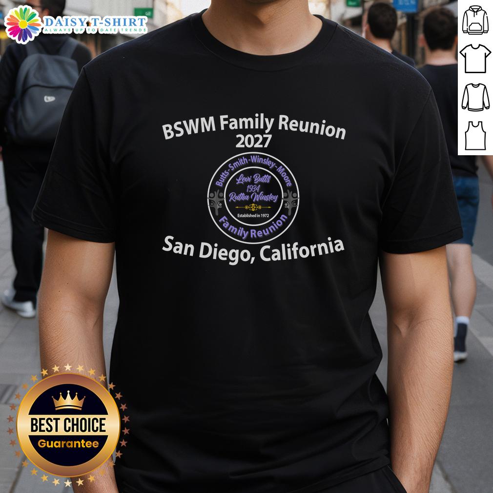 Top Bswm Family Reunion 2027 San Diego California T Shirt Alt Text: Top Bswm Family Reunion 2027 T-Shirt featuring vibrant design, celebrating family bonds in San Diego, California.