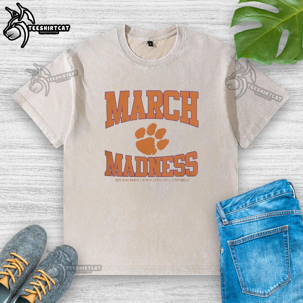 top-clemson-tigers-march-madness-ncaa-womens-basketball-championship-2026-washed-t-shirt Alt Text: Top Clemson Tigers March Madness NCAA Women's Basketball Championship 2026 washed t-shirt in vibrant orange color.