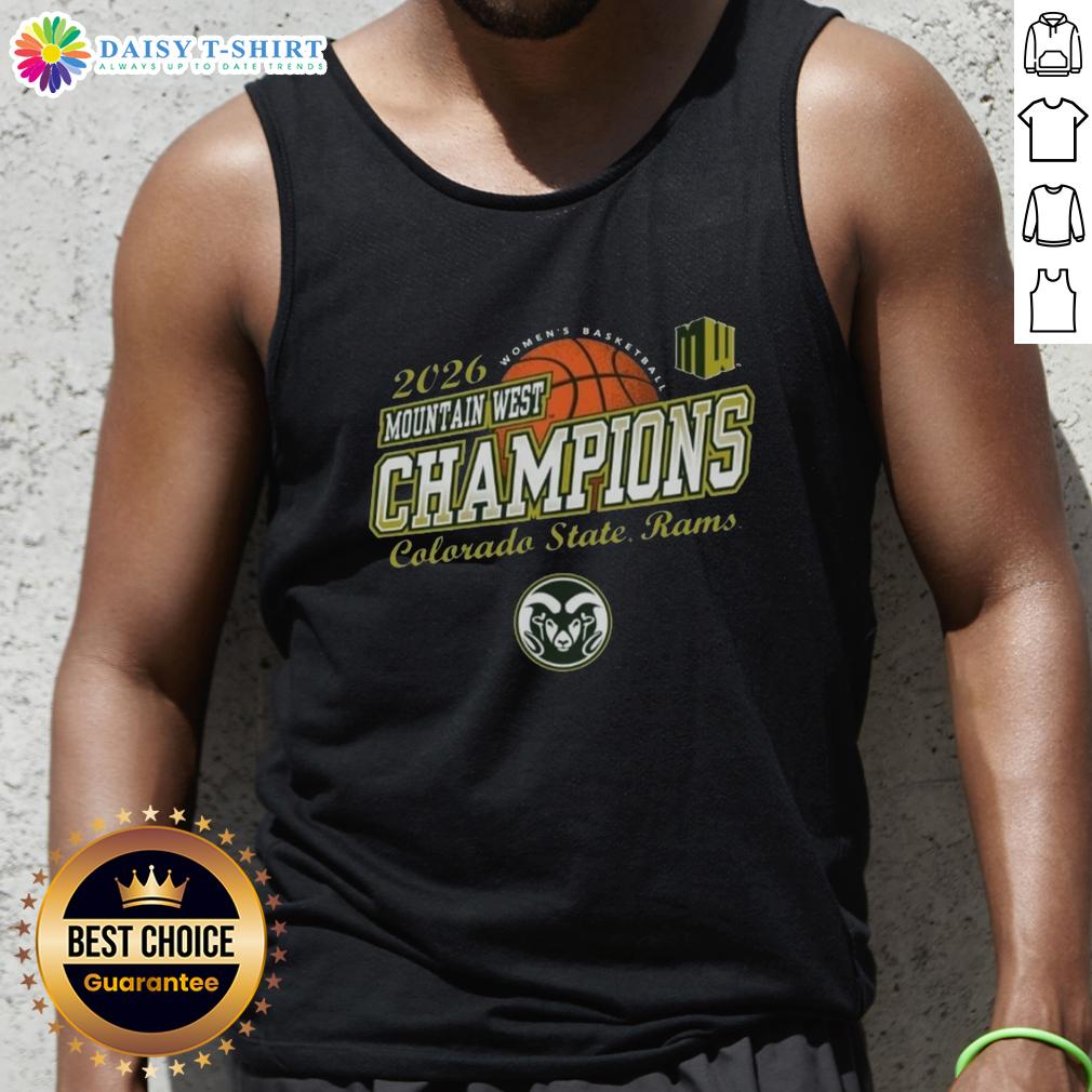 Top Colorado State Rams Women's Basketball 2026 Mountain West Tournament Champions Tank Top Alt Text: Top Colorado State Rams Women's Basketball 2026 Mountain West Tournament Champions tank top design in green and gold.