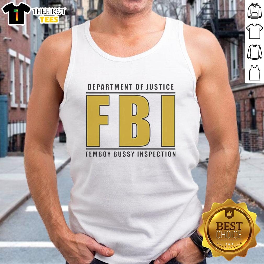 top-department-of-justice-fbi-femboy-bussy-inspector-tank-top Femboy wearing a tank top with 'Top Department of Justice FBI' text, showcasing a playful and stylish look.