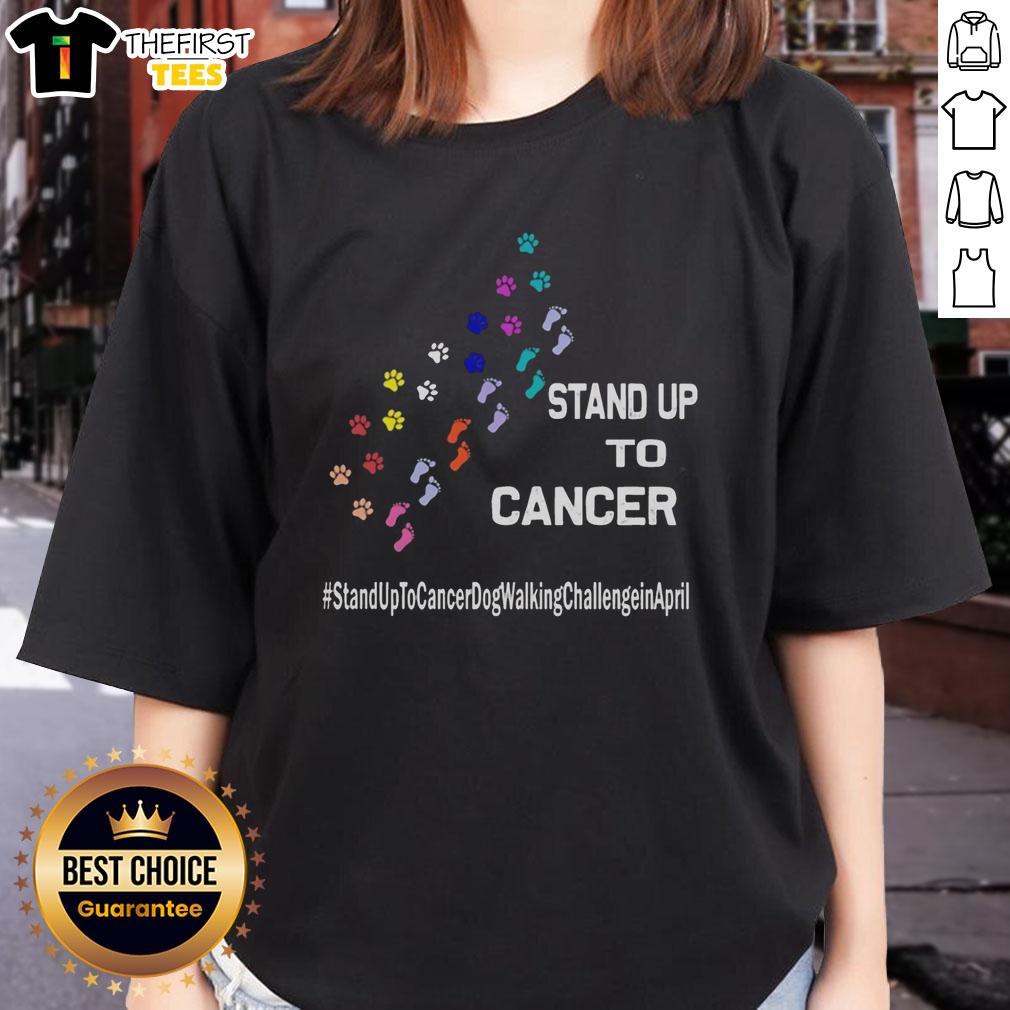 top-dog-and-person-paw-print-stand-up-to-cancerdog-walkingchallengein-april-ladies-tee Top dog and person with paw print design on a ladies tee for the Stand Up to Cancer Dog Walking Challenge in April.