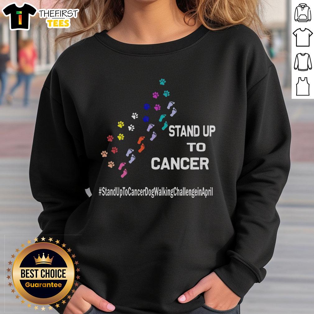 top-dog-and-person-paw-print-stand-up-to-cancerdog-walkingchallengein-april-sweatshirt Top Dog and Person Paw Print Sweatshirt for Cancer Awareness, perfect for the Dog Walking Challenge in April.