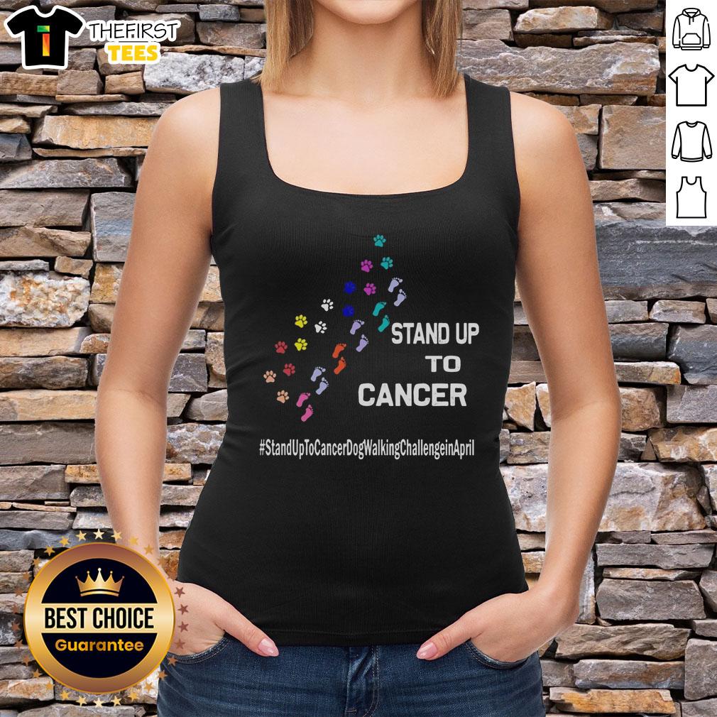 top-dog-and-person-paw-print-stand-up-to-cancerdog-walkingchallengein-april-tank-top Person wearing a tank top with 'Stand Up to Cancer' and dog paw prints, promoting the April dog walking challenge.