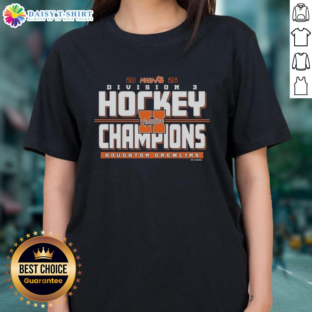 Top Houghton Gremlins 2026 Mhsaa Hockey Division 3 Champions Ladies Tee Alt Text: Top Houghton Gremlins 2026 MHSAA Hockey Division 3 Champions Ladies Tee showcasing team pride and victory.
