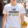 Trendy 'Top I Got Narcanned At Waffle House' T-Shirt design featuring bold text and vibrant colors, perfect for casual wear.