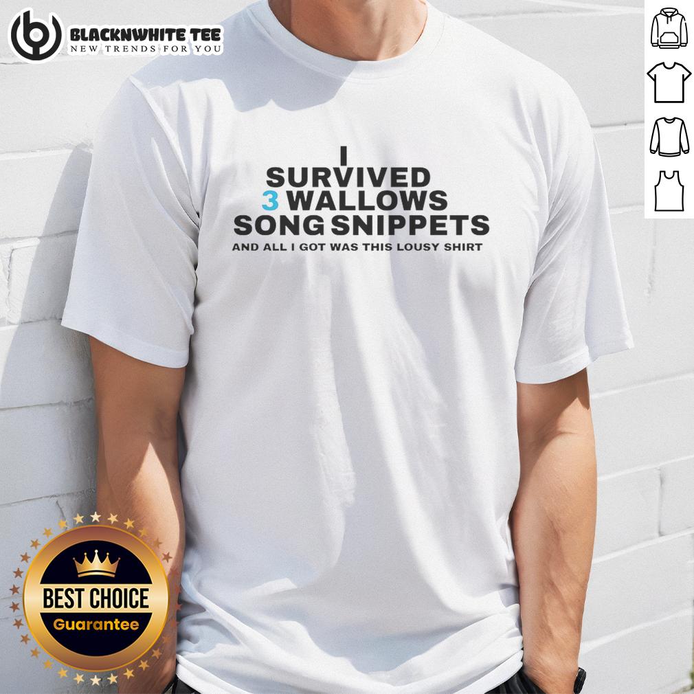 Top I Survived 3 Wallows Song Snippets T Shirt Alt Text: Top I Survived 3 Wallows Song Snippets T-Shirt featuring colorful designs and band graphics for music fans.