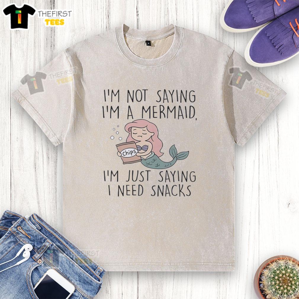 top-im-not-saying-im-a-mermaid-im-just-saying-i-need-snacks-washed-t-shirt Top 'I'm Not Saying I'm a Mermaid, I'm Just Saying I Need Snacks' Worn T-Shirt, perfect for casual beach outings.