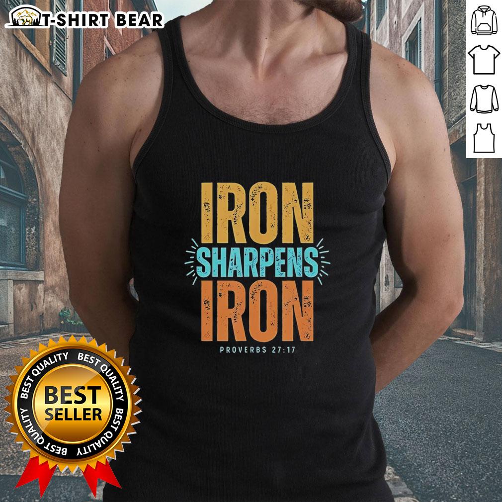 Top Iron Sharpens Iron Proverbs 27 17 Tank Top Stylish tank top featuring 'Iron Sharpens Iron' Proverbs 27:17 design, perfect for inspiration and faith-based fashion.