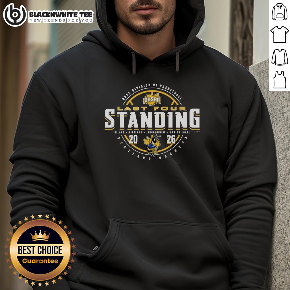 Top Kirtland Hornets 2026 OHSAA Boys Basketball Division 6 Last Four Standing Hoodie Top Kirtland Hornets 2026 OHSAA Boys Basketball Division 6 Last Four Standing hoodie showcasing team pride and spirit.