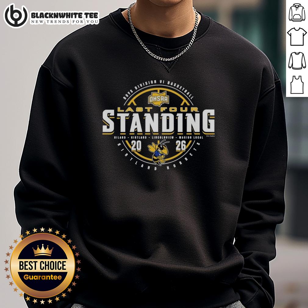 Top Kirtland Hornets 2026 OHSAA Boys Basketball Division 6 Last Four Standing Sweatshirt Top Kirtland Hornets 2026 OHSAA Boys Basketball Division 6 Last Four Standing Sweatshirt featuring team logo and colors.