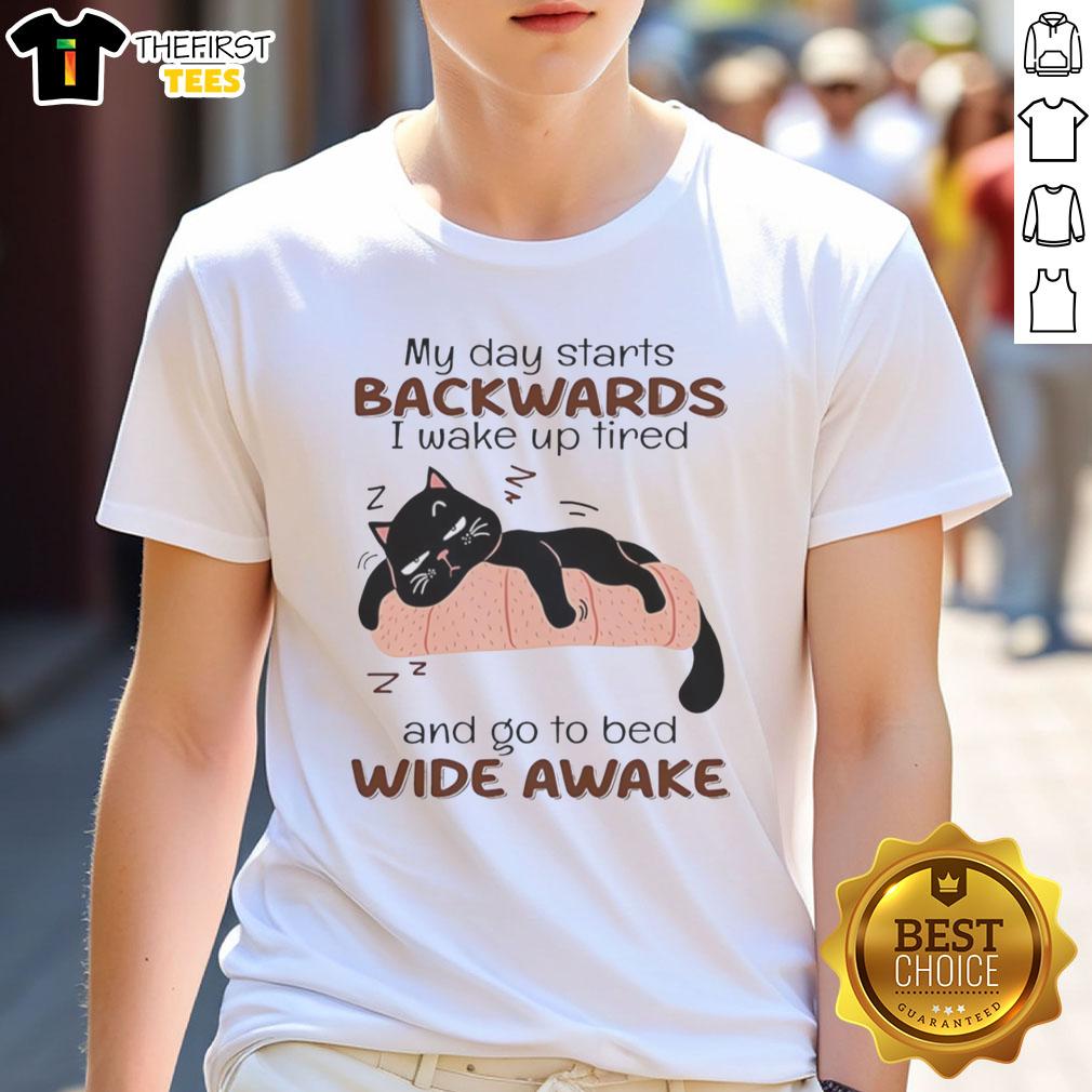 top-lazy-black-cat-my-day-starts-backwards-i-wake-up-tired-and-go-to-bed-wide-awake-t-shirt Top Lazy Black Cat T-Shirt: 'My Day Starts Backwards' - Features a cute black cat design perfect for cat lovers.