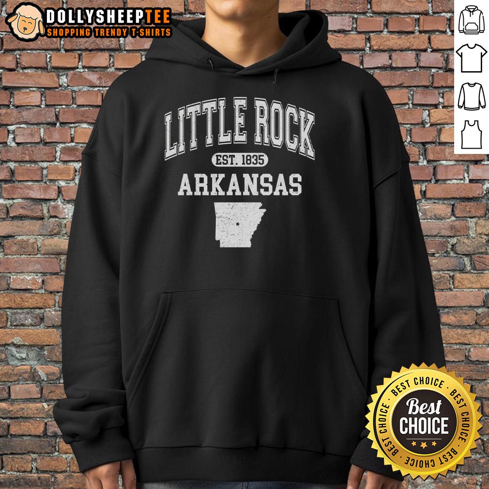 Top Little Rock Arkansas Est 1835 Varsity Hoodie Top Little Rock Arkansas Est 1835 Varsity Hoodie showcasing a stylish design in vibrant colors for local pride.