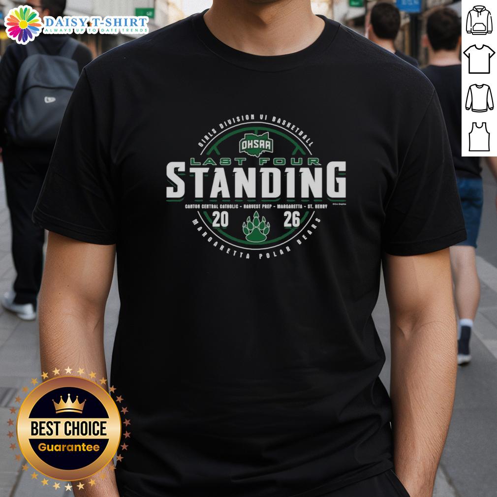 Top Margaretta Polar Bears 2026 OHSAA Girls Basketball Division 6 Last Four Standing T-Shirt Top Margaretta Polar Bears 2026 OHSAA Girls Basketball Division 6 Last Four Standing T-Shirt design featuring team logo.