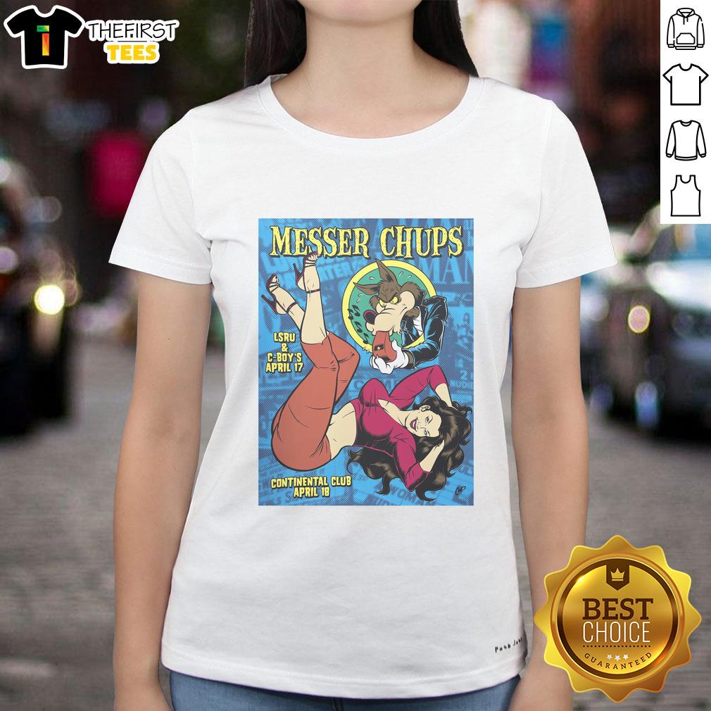top-messer-chups-whistle-bait-silkscreen-poster-ladies-tee Top Messer Chups Whistle Bait silkscreen poster design on a stylish ladies tee, perfect for music and art lovers.