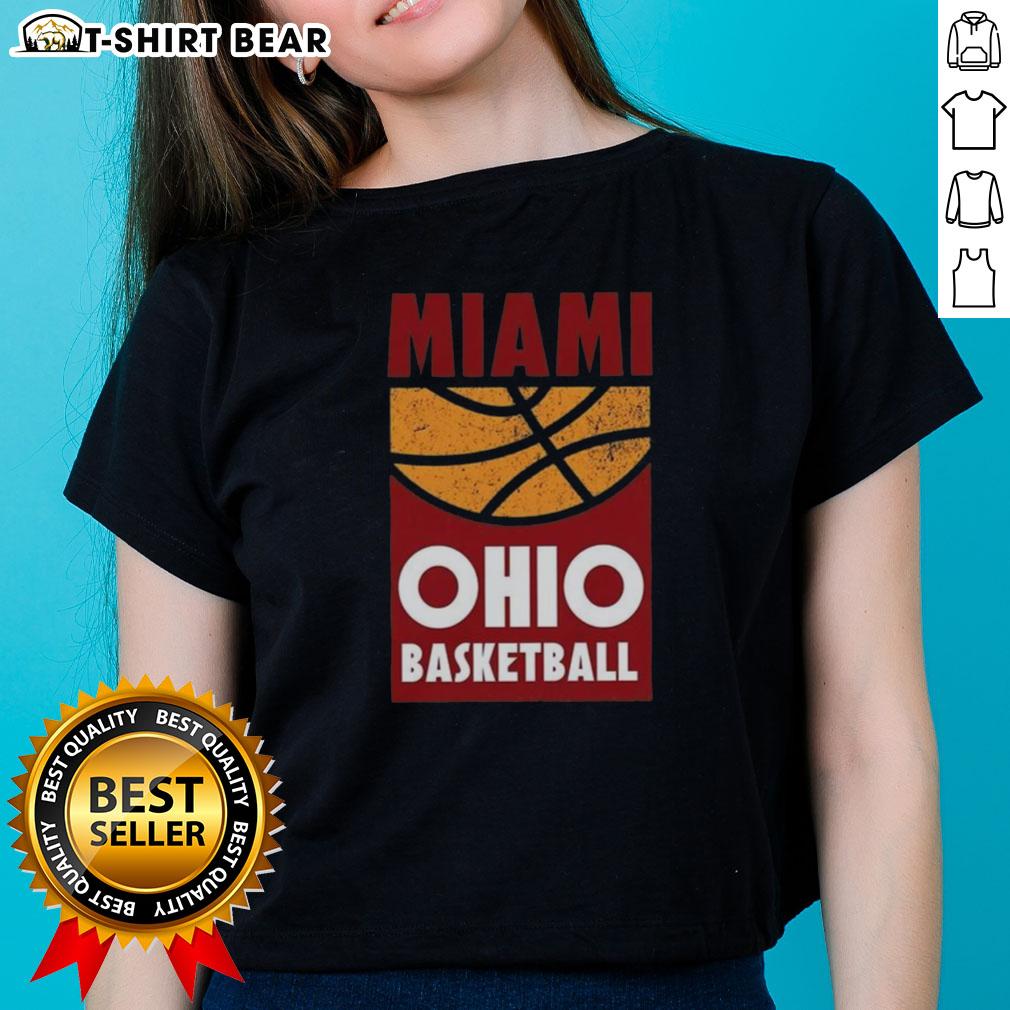 Top Miami Ohio Basketball Vintage Retro College Fan Graphic Ladies Tee Vintage Miami Ohio Basketball graphic tee for ladies, perfect for college fans and retro style enthusiasts.