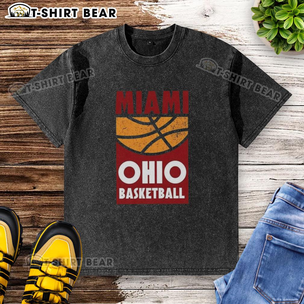 Top Miami Ohio Basketball Vintage Retro College Fan Graphic Washed T Shirt Vintage retro Miami Ohio basketball fan graphic on a washed t-shirt, perfect for college sports enthusiasts.