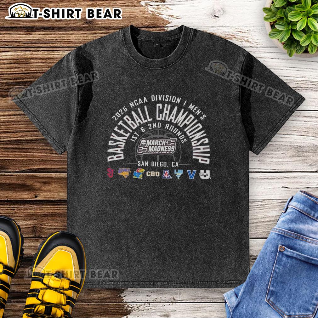 Top NCAA Division I Men's Basketball Championship 2026 1st And 2nd Rounds San Diego Ca Washed T-Shirt 2026 NCAA Division I Men's Basketball Championship washed T-shirt featuring San Diego design for 1st and 2nd rounds.