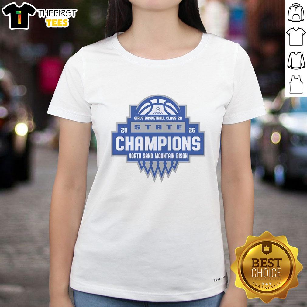 top-north-sand-mountain-bison-ahsaa-girls-basketball-class-2a-state-champions-2026-ladies-tee Top North Sand Mountain Bison AHSAA Girls Basketball Class 2A State Champions 2026 ladies tee featuring team logo.