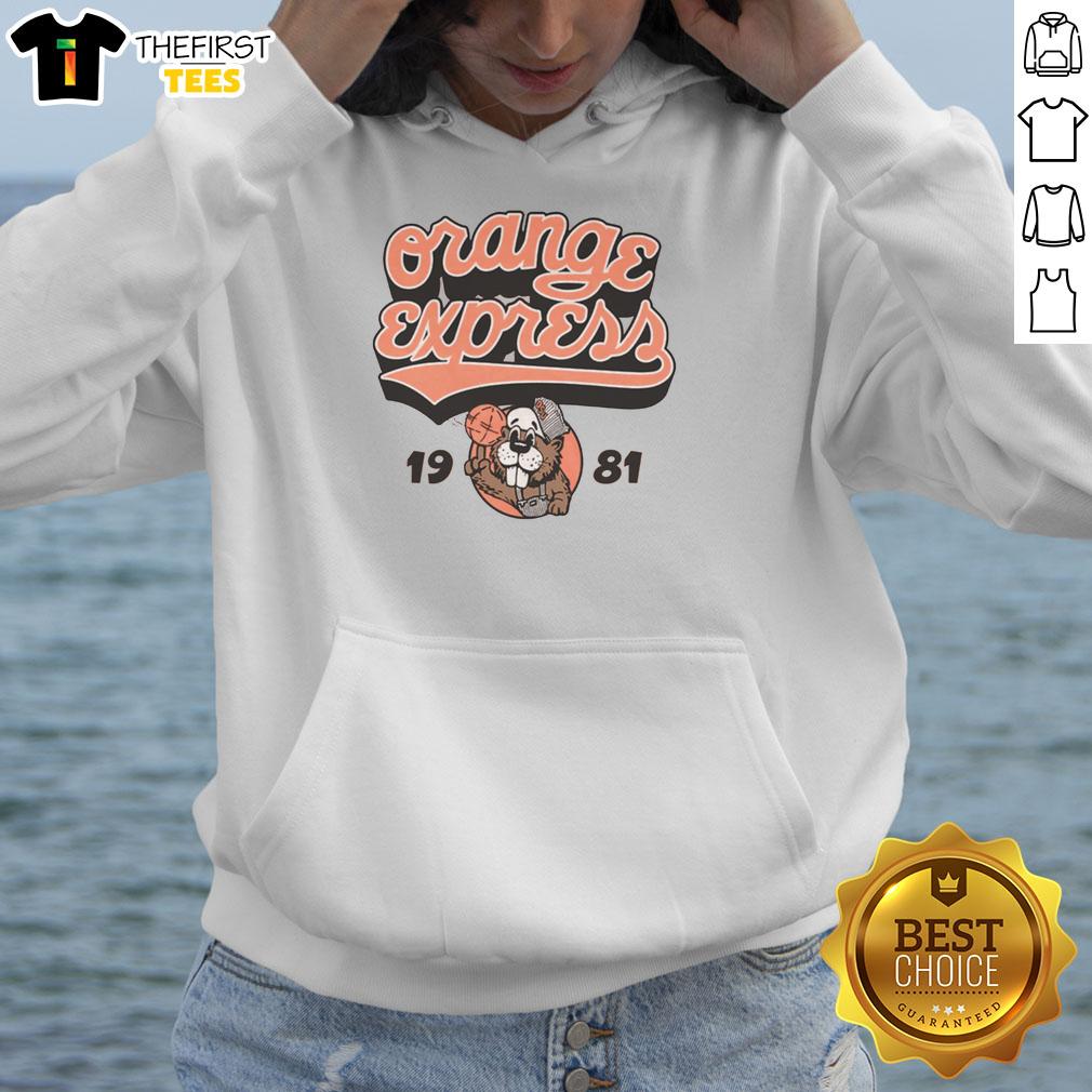 top-orange-express-1981-osu-basketball-vintage-hoodie Alt Text: Vintage 1981 OSU basketball hoodie in vibrant orange, featuring the Top Orange Express logo and classic design.