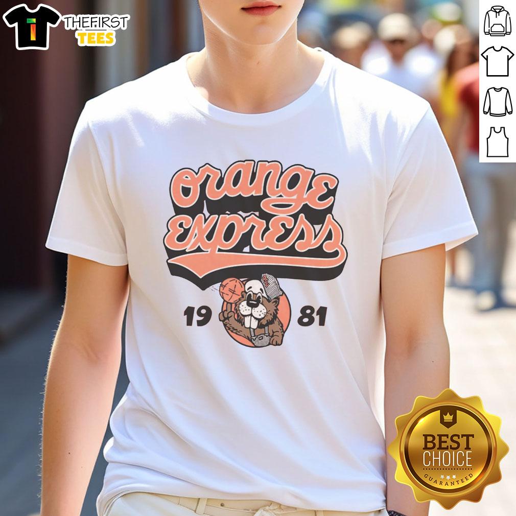 top-orange-express-1981-osu-basketball-vintage-t-shirt Vintage 1981 OSU Basketball T-Shirt in vibrant orange, featuring 'Top Orange Express' graphic design for sports enthusiasts.