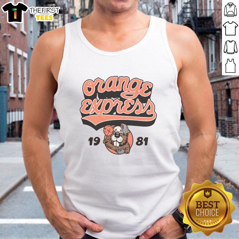 top-orange-express-1981-osu-basketball-vintage-tank-top Vintage 1981 OSU Basketball tank top in vibrant orange, featuring 'Top Orange Express' graphic, perfect for sports fans.