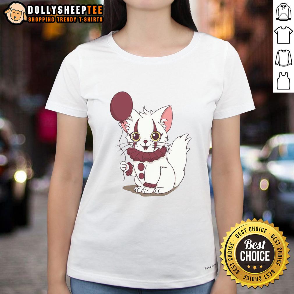 Top Pawnywise Pennywise Cat Ladies Tee Top Pawnywise Pennywise Cat Ladies Tee featuring a playful cat design inspired by Pennywise from IT.